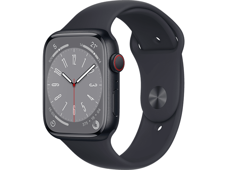 Apple Watch S8 (2022) GPS+CELL 45 mm  Caja de aluminio Vidrio delantero Ion-X Correa deportiva medianoche
