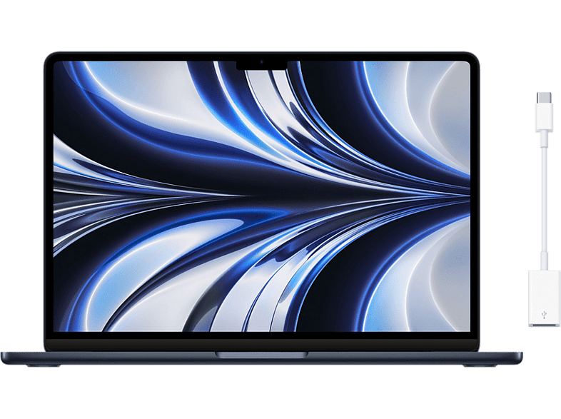 APPLE MacBook Air (2022) 13,6 Retina Chip M2 de Apple GPU 8 Núcleos 8 GB 256 GB SSD macOS Negro + Apple Adaptador USB-C a USB